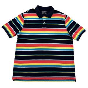 Saddlebred Mens Perfect Polo Shirt XL Navy Red Yellow Blue Stripe Short Sleeve